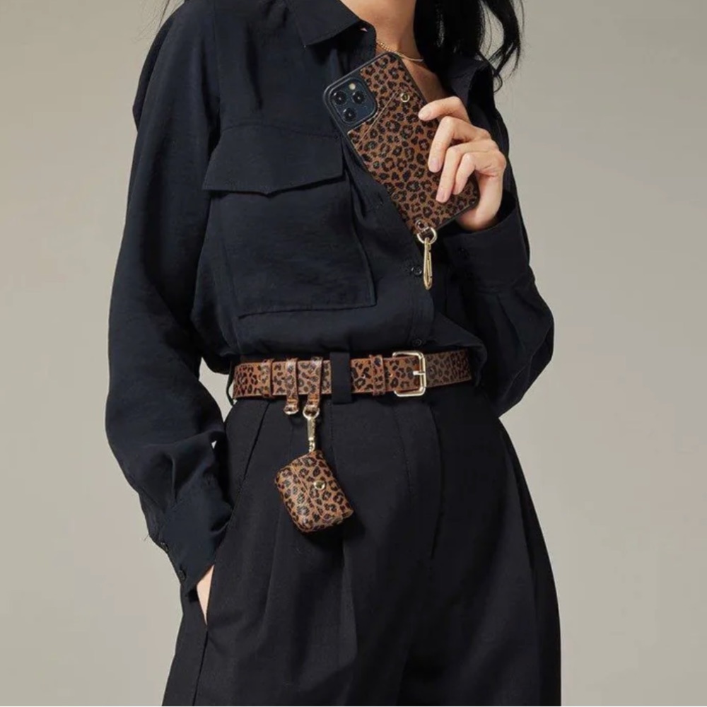NWT: BANDOLIER Belt, Genuine Leather "Morgan" Utility Belt in Dark Leopard/Gold